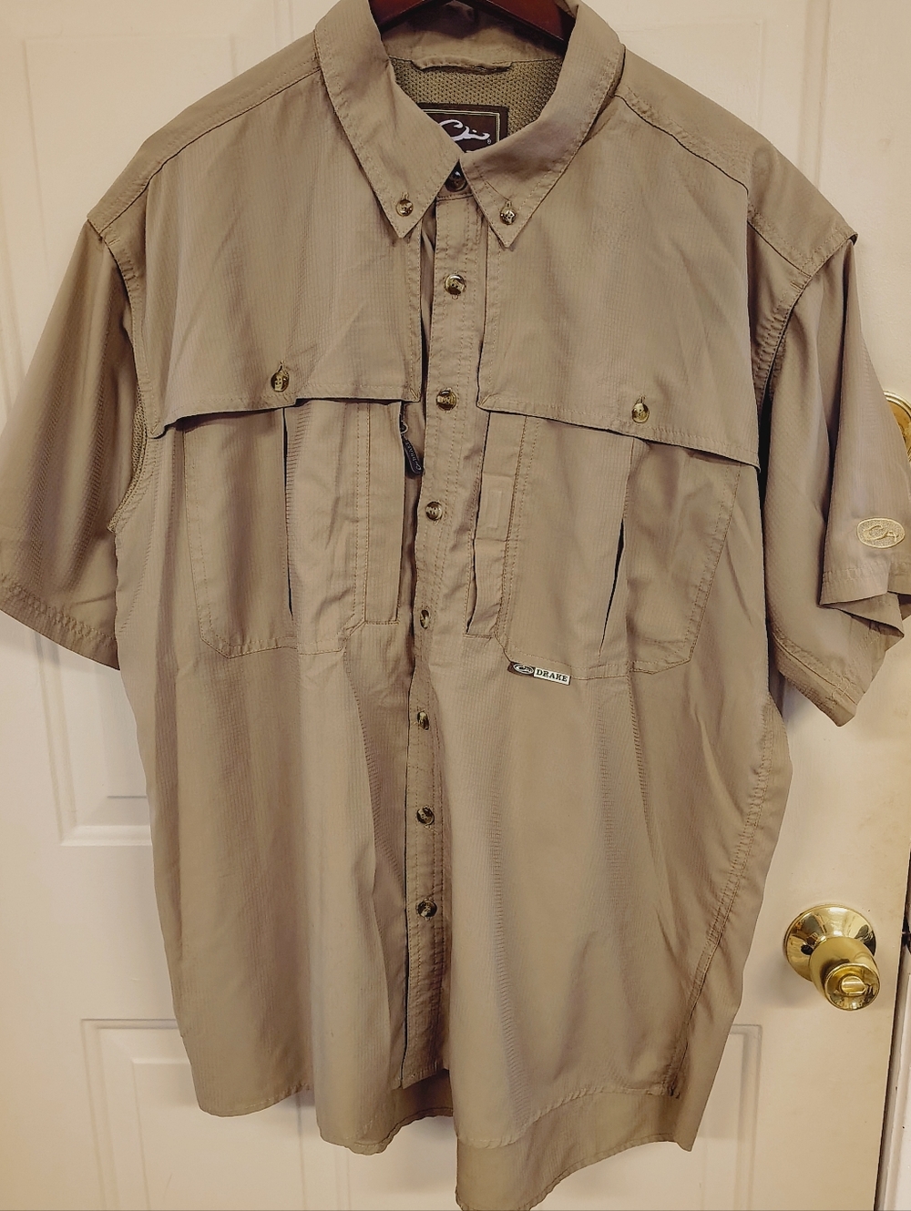 Drake Beige Mesh Shirt with Brown Logo Patch Large